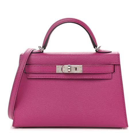 HERMES Chevre Mysore Mini Kelly Sellier 20 Rose 